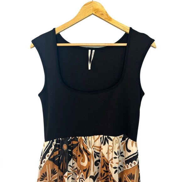 Anthropologie Sleeveless Printed Twofer Maxi Dress Black Brown Size Small Petite - Picture 4 of 9